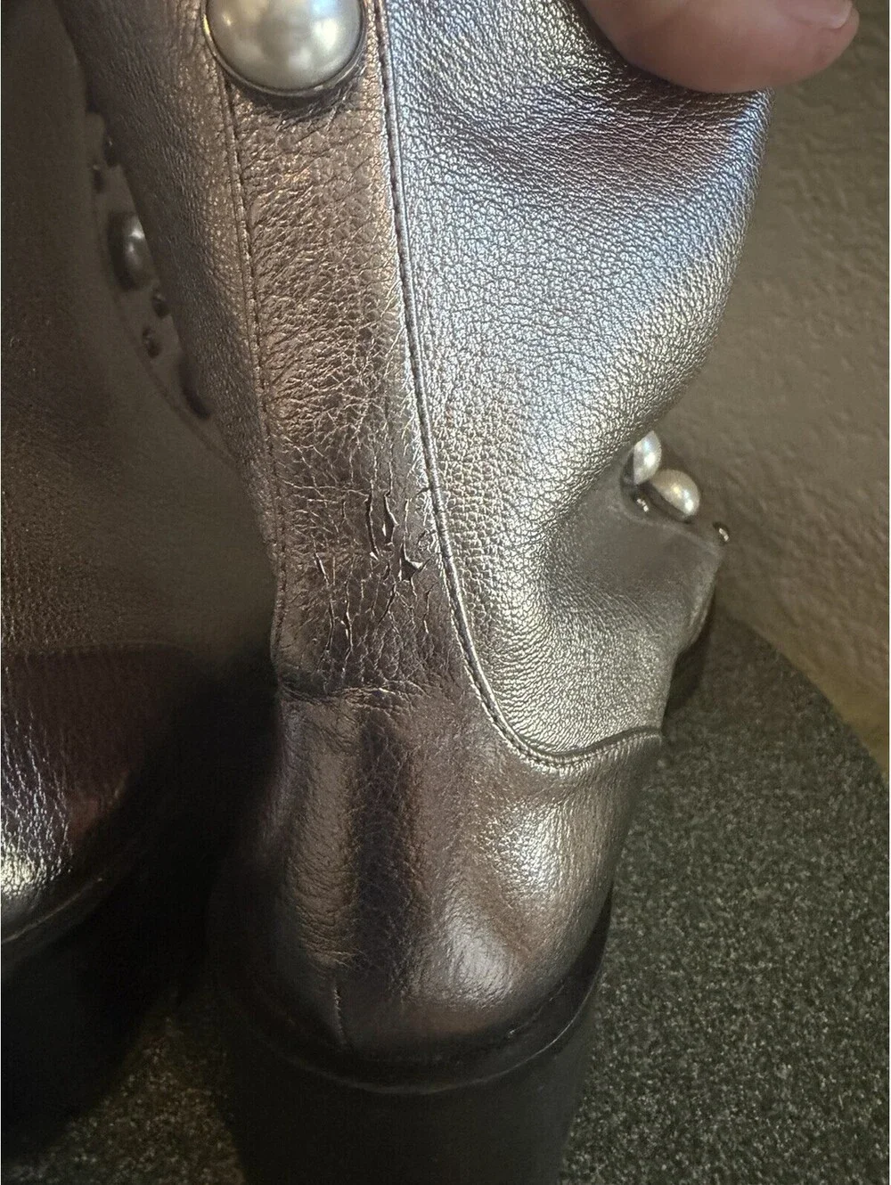 Karl Lagerfeld Paris Sz 10Payden Combat Boot Metallic Silver, Pearl